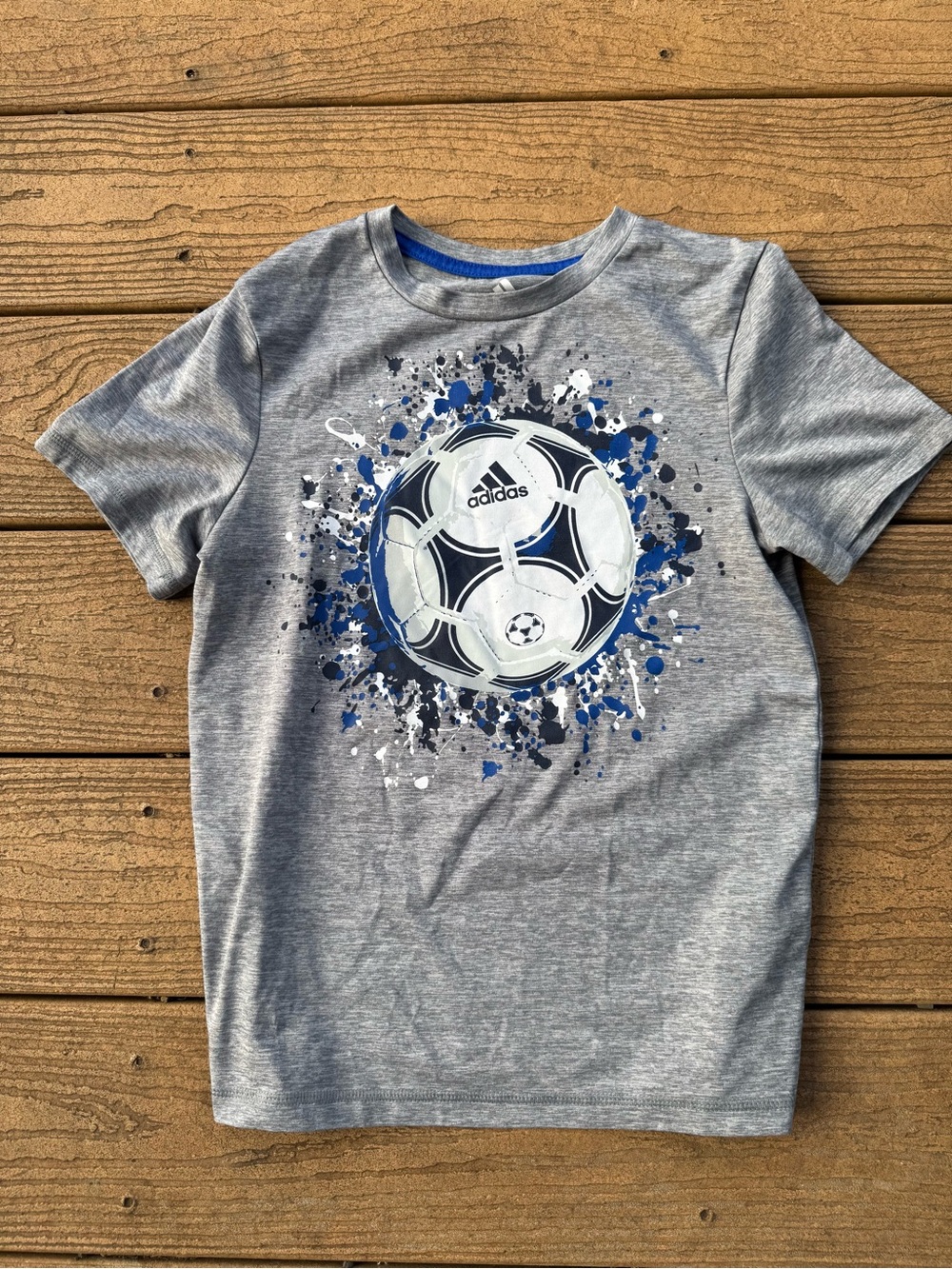 Adidas Gray and Blue Soccer Graphic Short Sleeve Tee